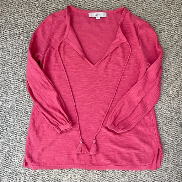 Loft Split Neck Tassel Sweater - Picture 3 of 5